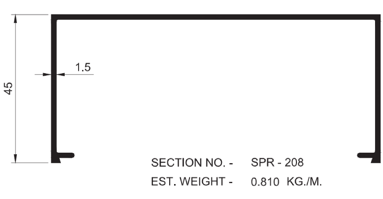 Technical drawing of aluminium section
